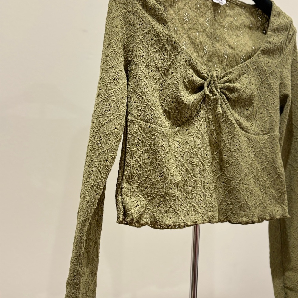Cotton On Olive Green Knit Tie-Front Cropped Top - Picture 4 of 8